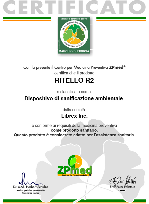 Ritello R2: Dispositivo medico di classe I come Sanificatore d'aria - Depuratore aria ausilio per terapia di soggetti con patologie acute o croniche apparato respiratorio, allergie, asma, depressione apparato immunitario.